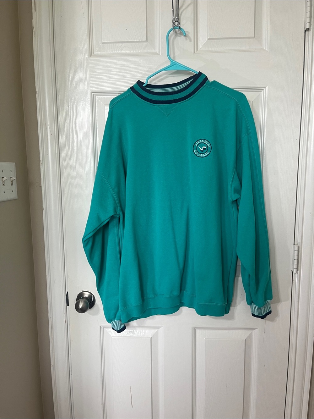 Vintage Gear For Sports Teal Crewneck Sweatshirt with Navy Contrast Trim
